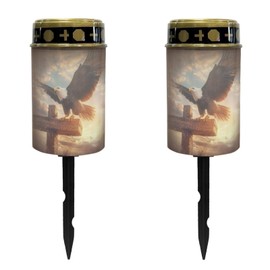 Luarisgur Solar Lights for Cemetery Cross Eagle Grave Decorations Flameless Led Candles for Prayer Cemetery Lights for Grave Set of 2
