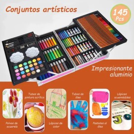 Set De Arte Profesional,colores Lápices Kit Dibujo 145pcs                                                                                             
