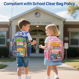 Bagseri Clear Backpack for Kids - 15 Inch Clear Bookbag for Boys Aged 3 to 8 Heavy Duty Transparent Backpack for School, Safe Reflective Strip, Cute Print, Blue Dinosaur