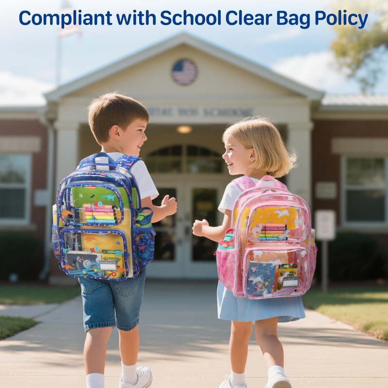 Bagseri Clear Backpack for Kids - 15 Inch Clear Bookbag