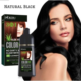 MOKERU Professional Aloe Vera 3-in-1 Hair Dye Color Shampoo 500ML – With Argan Oil Benefits (Natural Black)