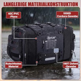 Goture 50-70L Expandable Motorcycle Bag - 1000D High Strength Abrasion Resistant Motorcycle Luggage - Water Resistant Rear Seat Bag for Touring & Cruiser, Includes Rain Cover and Tie Down Straps