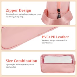 Makeup Bag, PVC Clear Toiletry Wash Bag, Waterproof Transparent Cosmetic Bags, Large Capacity Clear Makeup Organizer, Side Carry Handle, Multifunctional Portable Wash Pouch, for Travel (Pink)