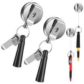 2 Pack Heavy Duty Retractable Pull Pen Pencil Holder Universal Retractable Lanyard Pen Holder Flexible Silicone Metal Pen Clip for Carpenters, Nurses, Waitresses, Construction Workers