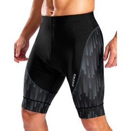 Bikewa Men's Cycling Shorts with Silicone Leg Grippers Padded Bike Bicycle Biking Biker Cycle Shorts for Men No Pockets(Black/Dark Grey,M)