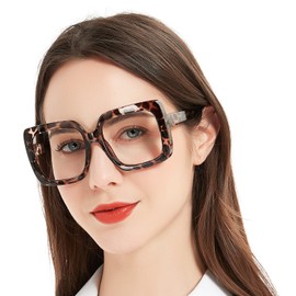 MARE AZZURO Oversized Reading Glasses Women Trendy Square Readers 1.00 1.25 1.50 1.75 2.00 2.25 2.50 2.75 3.00 3.50 4.00 5.00 6.00 (Leopard, 1.25)
