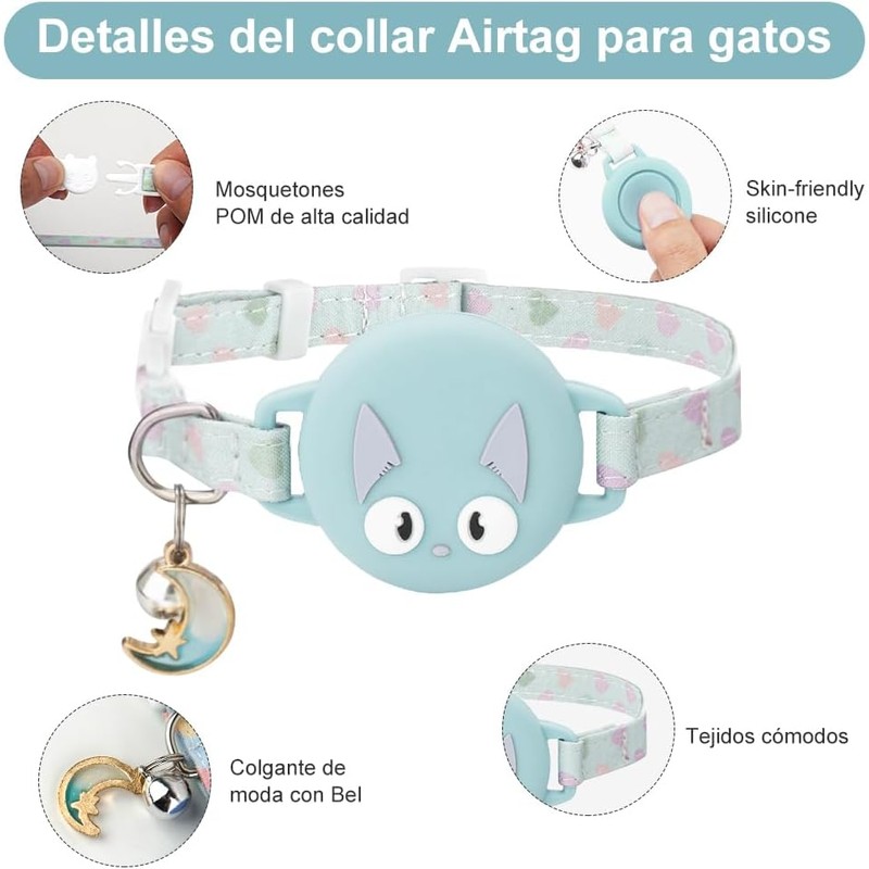 JESWO Collares para Gato, Airtag Cat Collar Holder, Ultra elástico