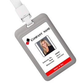 HEYDEFO Vertical ID Card Badge Holder with Detachable Lanyard Heavy Duty Hard Plastic Name Tag ID Card Holder for Business Card Offices Supplies (Grey)