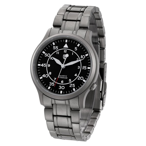 BERNY Men's Titanium Watch Japanese Sweep Second Quartz Movement Titanium