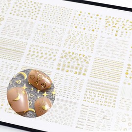 30 Sheets Gold Nail Art Stickers 3D Self-Adhesive Gold Star Nail Decals Gold Heart Nail Stickers Golden Line Moon Letters Nail Art Stickers for Nail Designs Nail Supplies Decoration Accessories