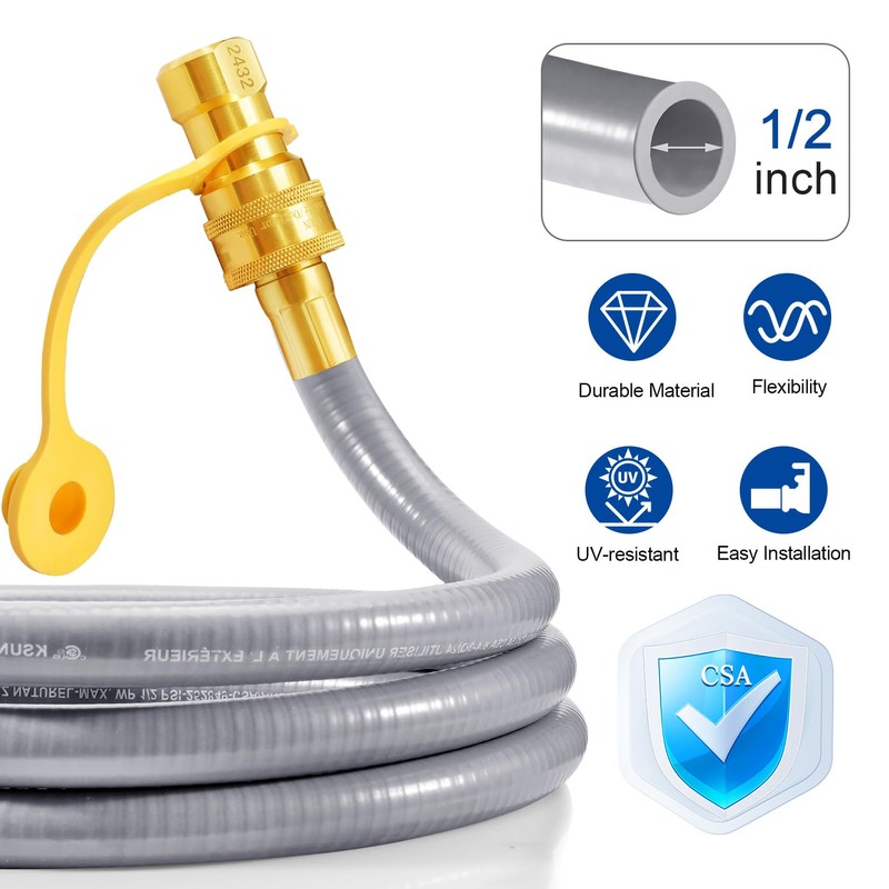 GasSaf 8 FT 1/2" ID Natural Gas Hose with Quick