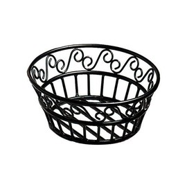 American Metalcraft BLSB80 Wrought Iron Scroll Design Round Bread Basket, 8-Inch, Black