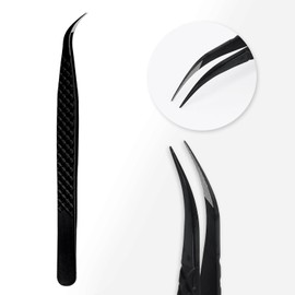 TDANCE Lash Tweezers for Eyelash Extensions, Diamond Grip Isolation Fiber Tip Lash Tweezers, Stainless Steel Lash Extension Tweezers(Black-06)