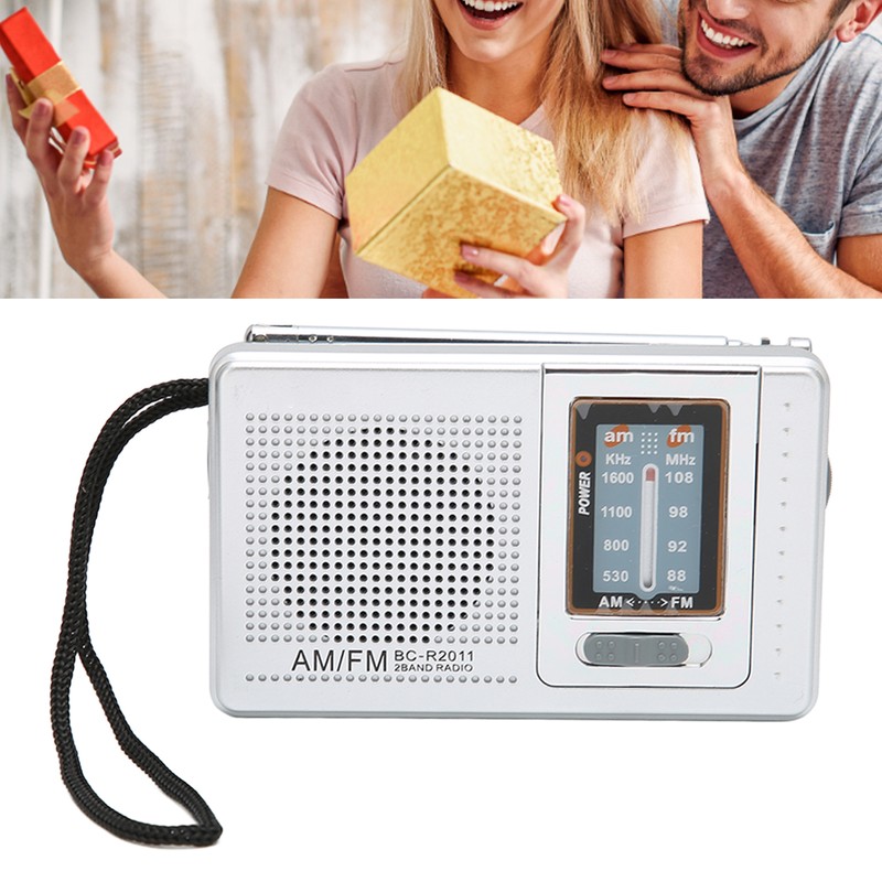 Portable Pocket Radio AM/FM Classic Elegant Design Silver Grey Battery