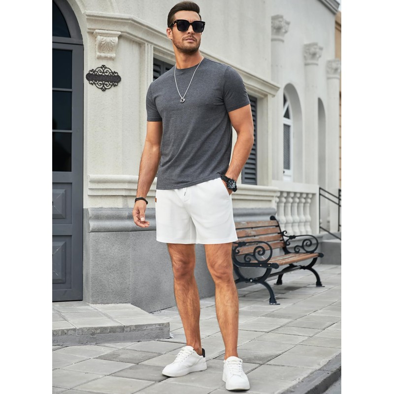 JMIERR Men's Waffle Shorts Summer Leisure Stretch Elastic Waist with