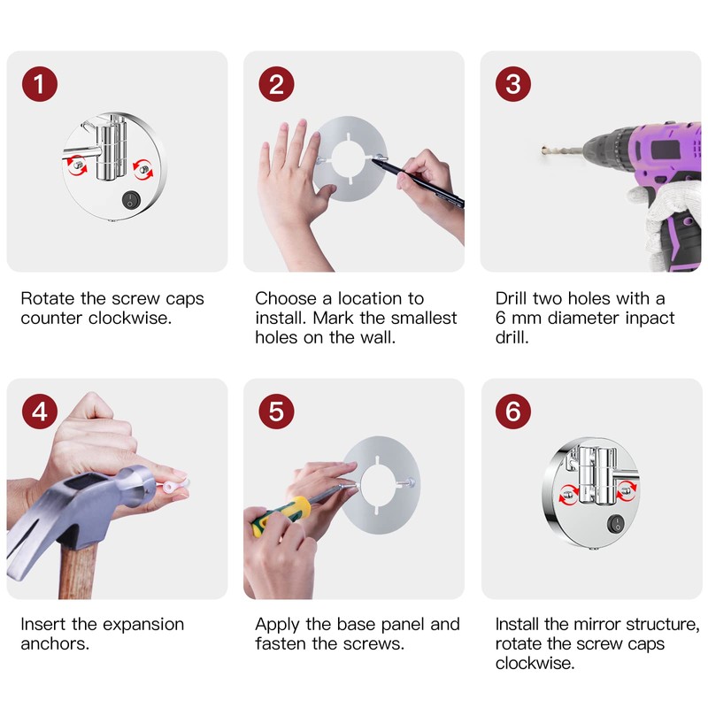 Benbilry 9" Large Size Wall Mounted Lighted Makeup Vanity Mirror,