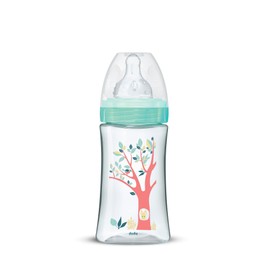 Dodie Baby Bottle Initiation+, Anticolic, 0-6 Months, Round Teat, 3 Speeds, Flow 2, Green, Valentine, 270 ml