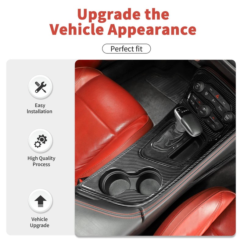 SQQP Carbon Fiber Center Console Gear Shift Panel Cover Trim