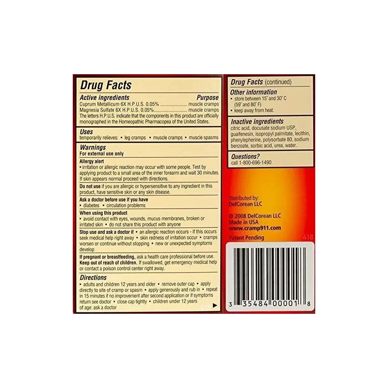 Cramp 911 Muscle Relaxing Roll-On Lotion 0.71 oz (21 ml),