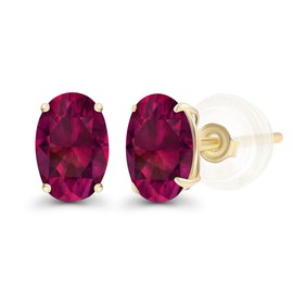 14K Yellow Gold Plated Sterling Silver 7x5mm Oval Created Red Ruby July Birthstone Genuine Stud Earrings For Women