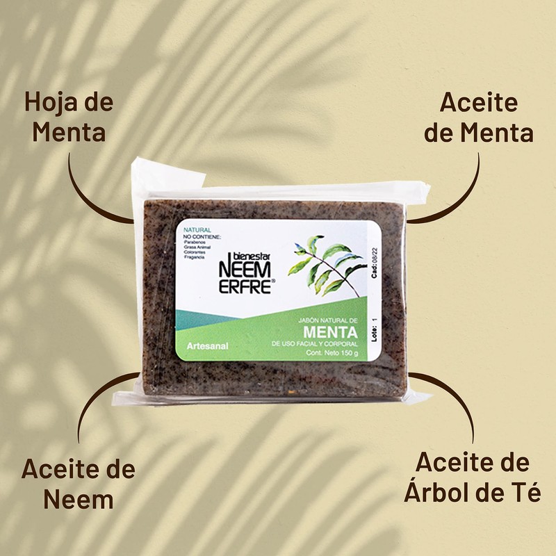 bienestar NEEM ERFRE Jabón Natural Artesanal Menta con Aceite Neem