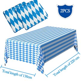 Dololoo Disposable Plastic Tablecloth, Bavarian Diamond Motif, Oktoberfest Party Decoration, Oktoberfest Tablecloth, 130 x 220 cm, Tablecloth for Oktoberfest, Bavaria Tablecloth, Blue, White