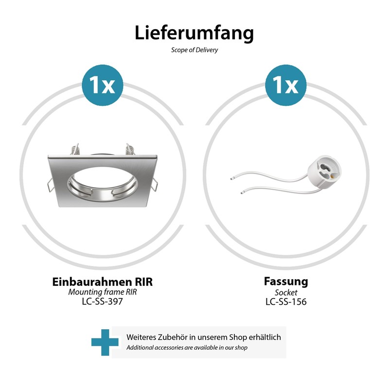 ledscom.de 6 Pieces Ceiling recessed Frame RIR recessed Frame Chrome