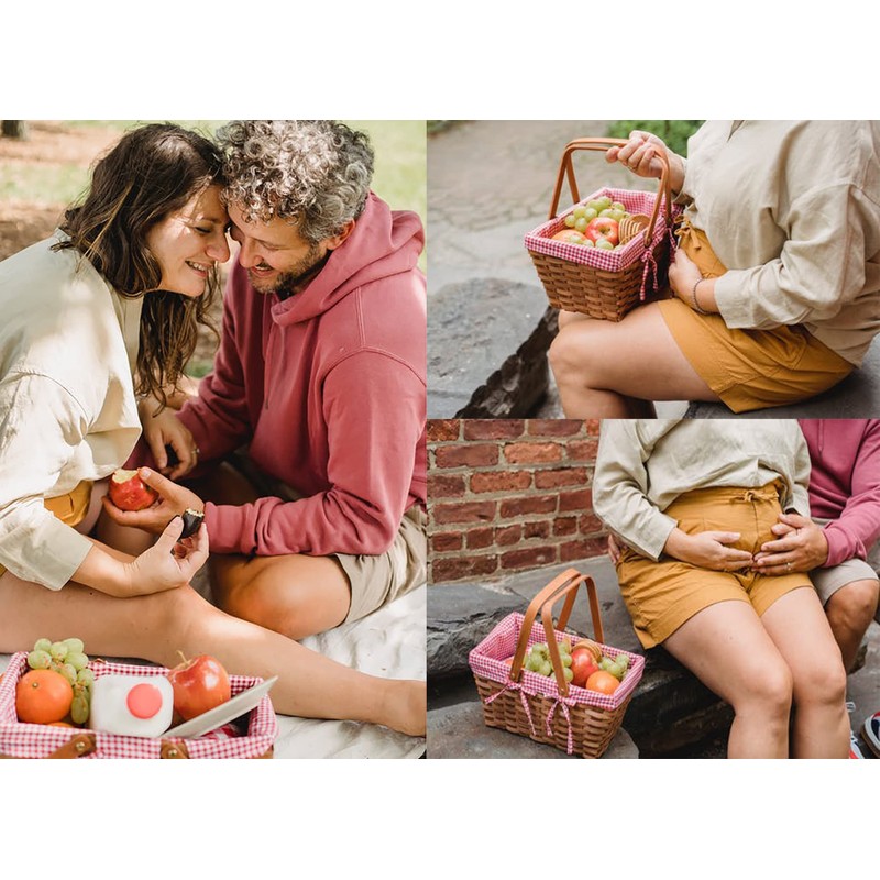 Yesland Picnic Basket, Natural Woven Basket with Double Folding Handles,