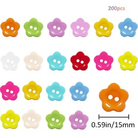 200pcs Resin Flower Shaped Buttons 15mm Colorful 2 Holes for Skirts, Gloves, Sweaters, Shirts, Hats, Scarves, Headbands and Other DIY Craft Projects