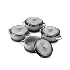 LOVECASA Mini Cocotte with Lid,12 OZ Small Casserole Dish for Oven,Mini Casserole Dish,Individual Ramekins with Lids,Oven, Microwave & Dishwasher Safe,Set of 4
