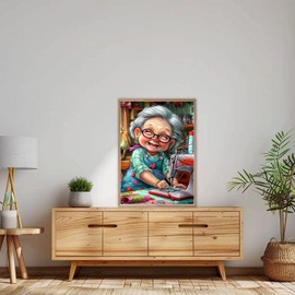 AIRDEA Old Lady Diamond Art Painting Kits for Adults,5D Diamond Dots Kits for Beginner,Happy Grandma Peinture Diamant Kits 30x40 cm,Round Full Drill