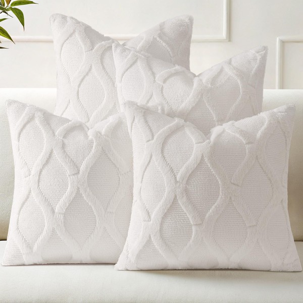 decorUhome Set of 4 Cream White Throw Pillow Covers 18x18