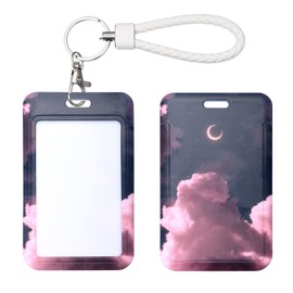 SHININGEYES ID Card Badge Holder Key Chain with Metal Keyring, Plastic Slide Open with ID Window for Women Men Girls Students,Pink Sky