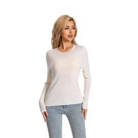 WOSICA Women's 100% Extrafine Merino Wool Long Sleeve Crew Roll Neck Pullover (Ivory S)