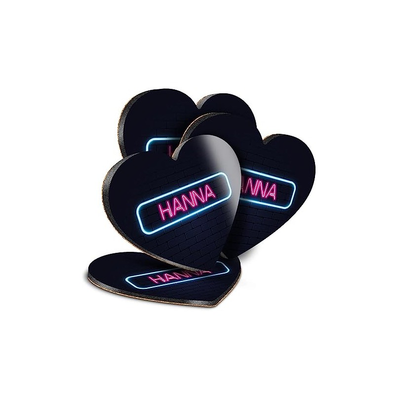 4 x Heart Coasters - Neon Sign Design Hanna Name