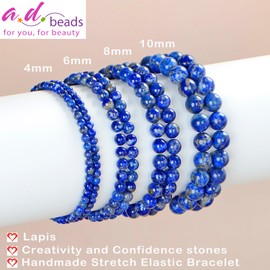 AD Beads AD Beads Handmade Gemstone Stretch Elastic Bracelet Crystal Healing Reiki Nature's Beauty and Spiritual Essence Unisex (10mm, Lapis Lazuli)