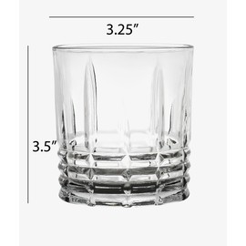 Lorren Home Trends Tall 11 Ounce Double Old Fashion Drinking Glass-Textured Cut Glass, Set of 6