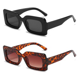 Rectangle Sunglasses for Women Men Fashion Square Frame Sunglasses Colorful Vacation Hiking glasses (Black+leopard Brown)