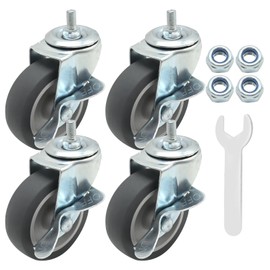 UOIENRT 4Pcs 3 Inch Swivel Caster Wheels with Brakes, Heavy Duty Furniture Stem Caster Wheels, Universal Metal Pulley Wheels for Furniture Dolly Workbench Trolley Tables Metric Size M8-15