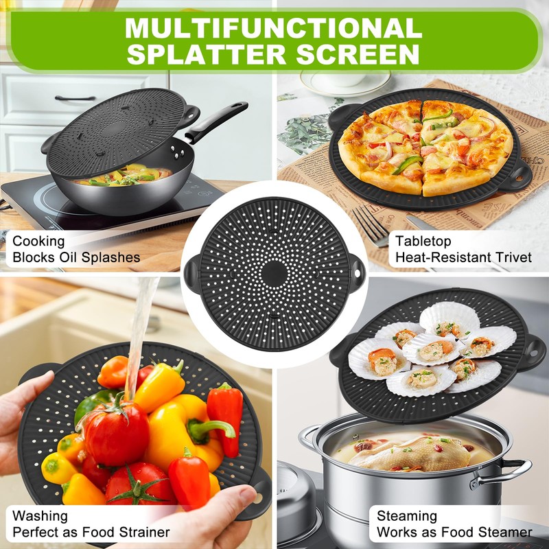 Silicone Splatter Screen for Frying Pan - 11 Inch Heat-Resistant