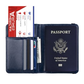 Unbranded Slim Leather Passport Wallet Cover– Multi-Card + Boarding‑Pass Holder, RFID‑Safe