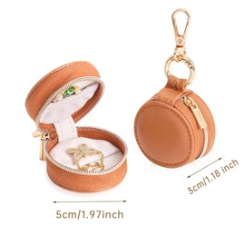 iSuperb Mini Jewellery Box with Hook – Small Leather Storage Bag, Zipper Closure, Portable Travel Organizer for Jewelry, Coins & Makeup 5.5×5.5×3.3cm (Brown)