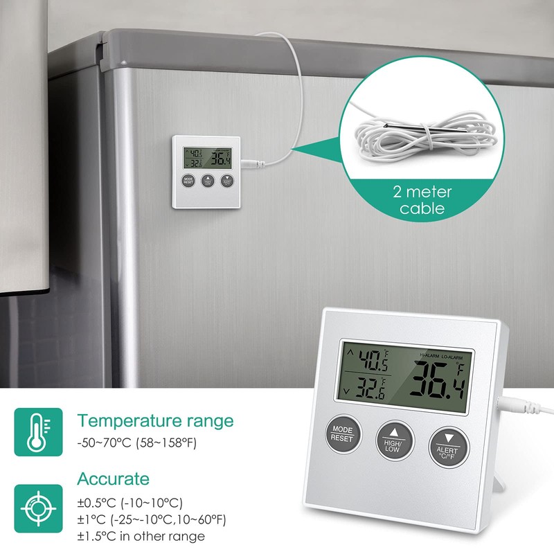 ORIA Refrigerator Thermometer, Digital Fridge Thermometer with High Low Temperature