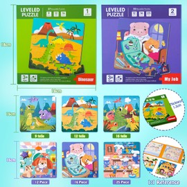 shineFinder 90 Pieces Magnetic Game Puzzle – Travel Games Children from 3 4 5 Years – for Employment on Airplane/Car Driving Children (2 Pieces, Dinosaur + Profession)