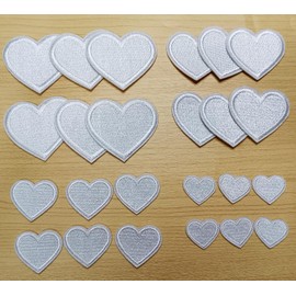 Zlettery 24pcs White Heart Iron on Patches, Heart Embroidered Patches for Clothing, Jackets, Hats,Backpacks, Jeans