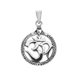 Treasure Bay Aum Om aum Sanskrit Symbol Yoga Spiritual Harmony 925 Silver Pendant Necklace for Women and Men