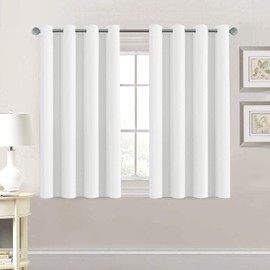 H.VERSAILTEX Thermal Insulated Room Darkening White Curtains for Bedroom/Living Room - Classic Grommet Top (2 Panels, White, 52 Inch by 45 Inch)