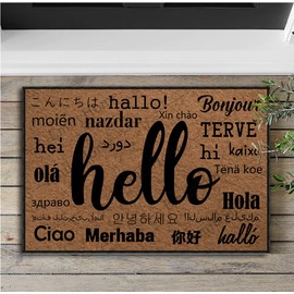 ZUYOENCO Door Mats Inside Indoor Non Slip Funny, Hello Foreign Languages Holiday Doormats for Outdoor Entrance Home Front Door Entry Rugs for Entryway with Rubber Backing 30" X 18" Size