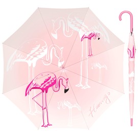 RUMBRELLA UV Stick Umbrella Auto Open UPF 50+ with J Hook Handle 50IN, Flamingo