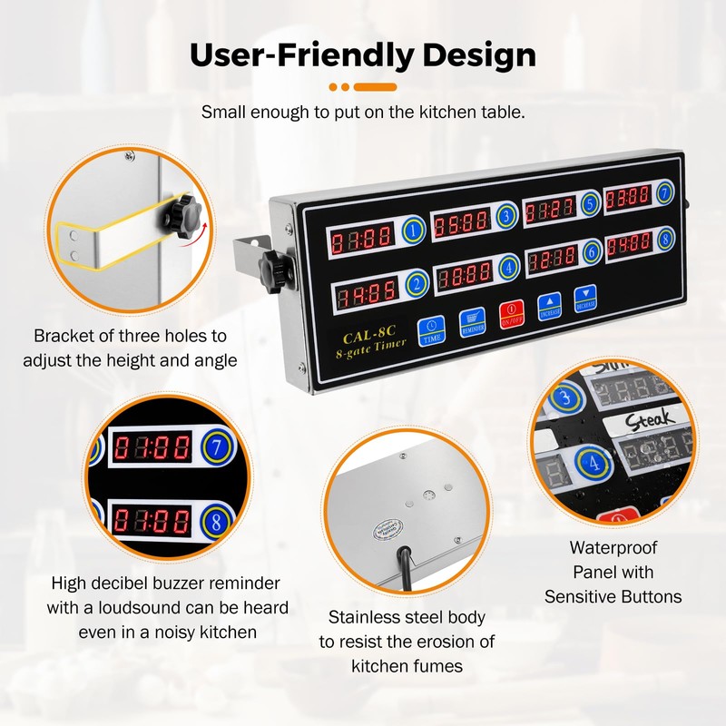BEAMNOVA 8-Channel Digital Kitchen Timer Commercial Cooking Fryer Reminder Loud